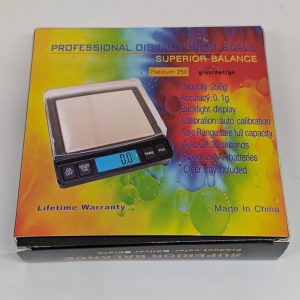 The Superior Balance Platinum-250 delivers premium accuracy and sleek design in one compact package. With a 250-gram capacity and 0.01g precision, it’s ideal for weighing herbs, spices, jewelry, and other small items. The stainless-steel weighing platform provides durability and easy cleaning, while the backlit LCD screen ensures clear, quick readings. Complete with a protective cover that doubles as a tray, the Platinum-250 combines performance, reliability, and style.